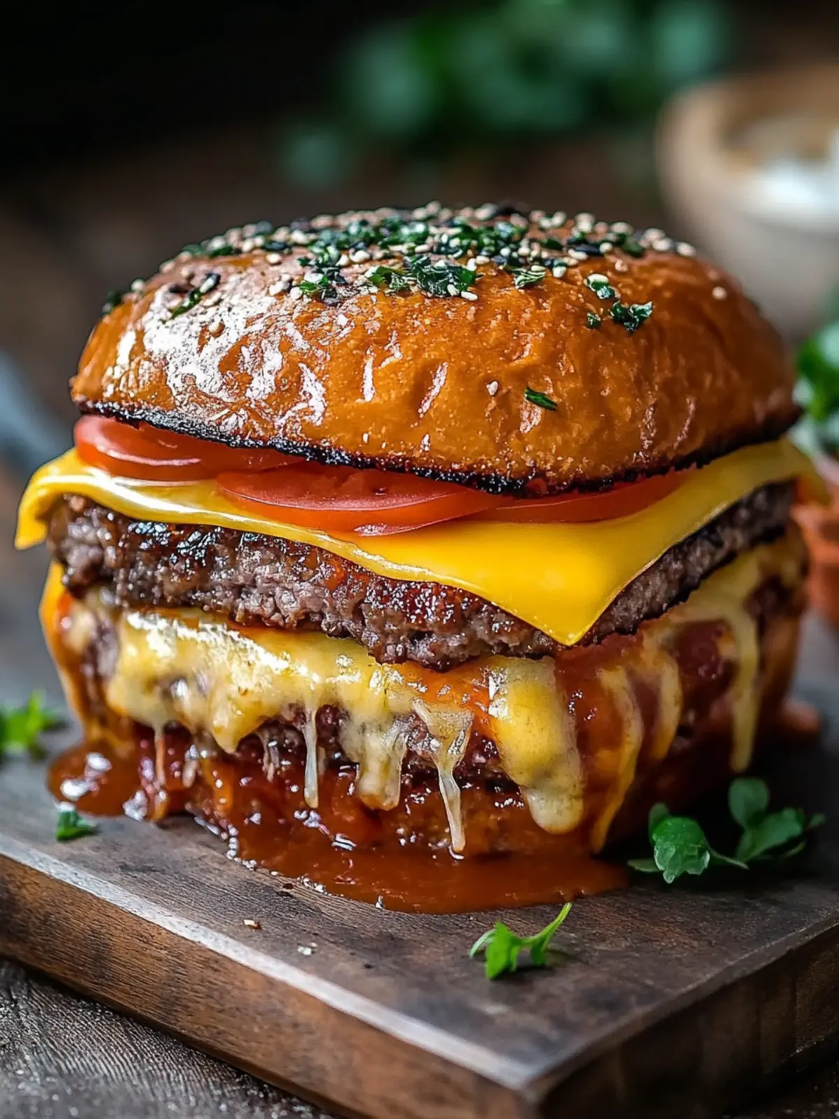 Geräucherter Rinderbacon Triple-Käse Burger Gefüllter Hackbraten Genuss 2 Geräucherter Rinderbacon Triple-Käse Burger Gefüllter Hackbraten Magie