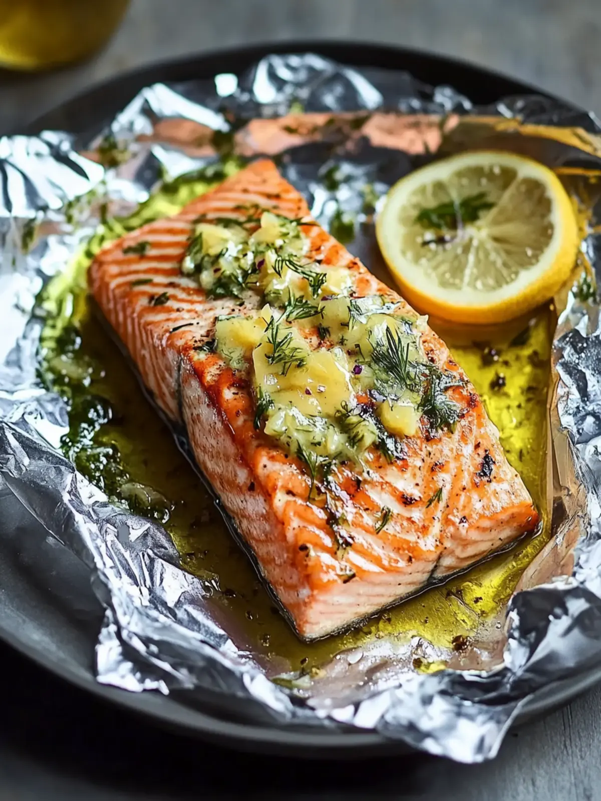 Einfache gegrillte Lachsfilets in Folie mit Zitronen-Knoblauch-Kräuterbutter, perfekt für stressfreie Abende 4 Einfache gegrillte Lachsfilets in Folie mit Zitronen-Knoblauch-Kräuterbutter Genuss