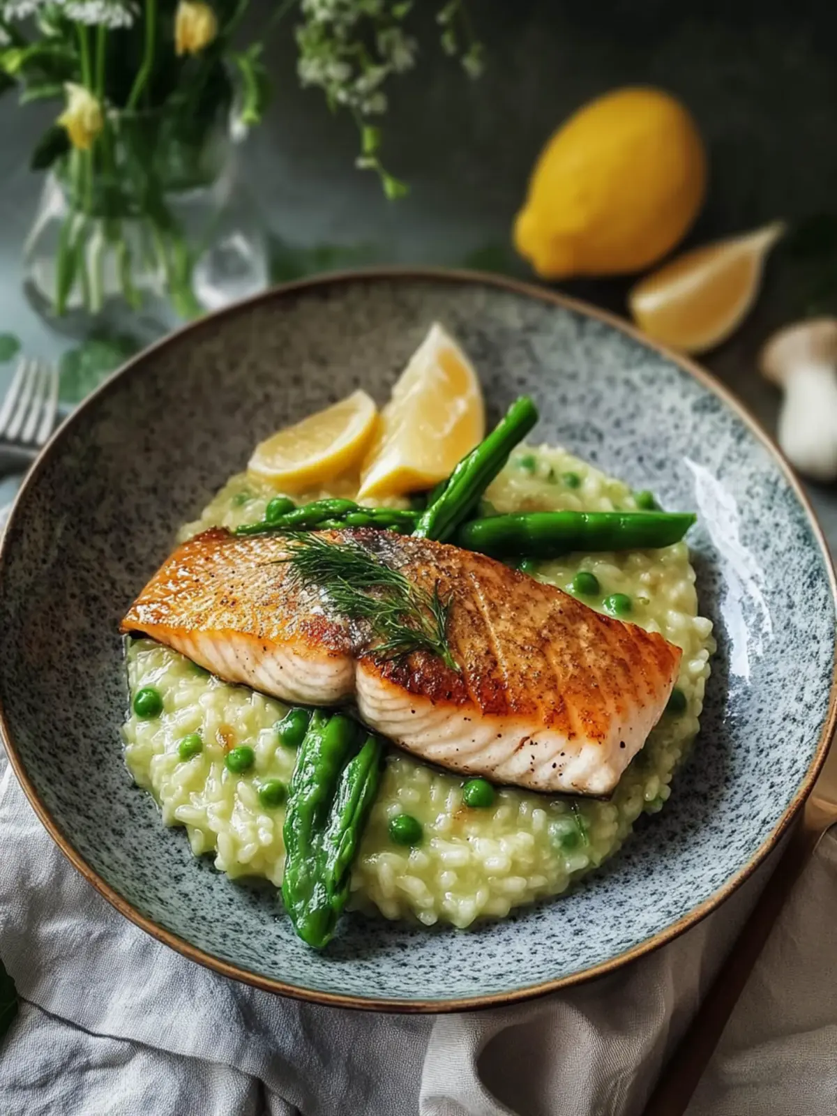 In der Pfanne gebratener Lachsfilet auf grünem Spargelrisotto – Frischer Frühlingsgenuss 2 In der Pfanne gebratener Lachsfilet auf grünem Spargelrisotto