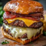 Geräucherter Rinderbacon Triple-Käse Burger Gefüllter Hackbraten Genuss 45 Geräucherter Rinderbacon Triple-Käse Burger Gefüllter Hackbraten Magie