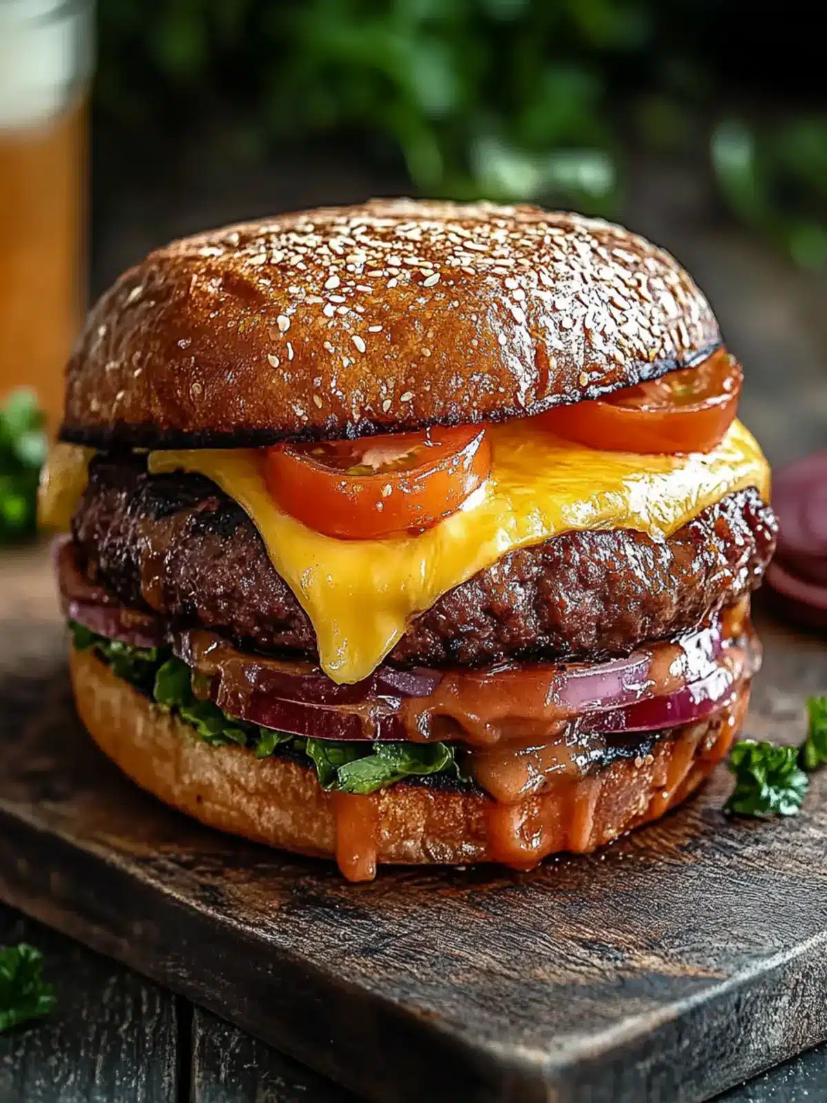 Geräucherter Rinderbacon Triple-Käse Burger Gefüllter Hackbraten Genuss 4 Geräucherter Rinderbacon Triple-Käse Burger Gefüllter Hackbraten Magie