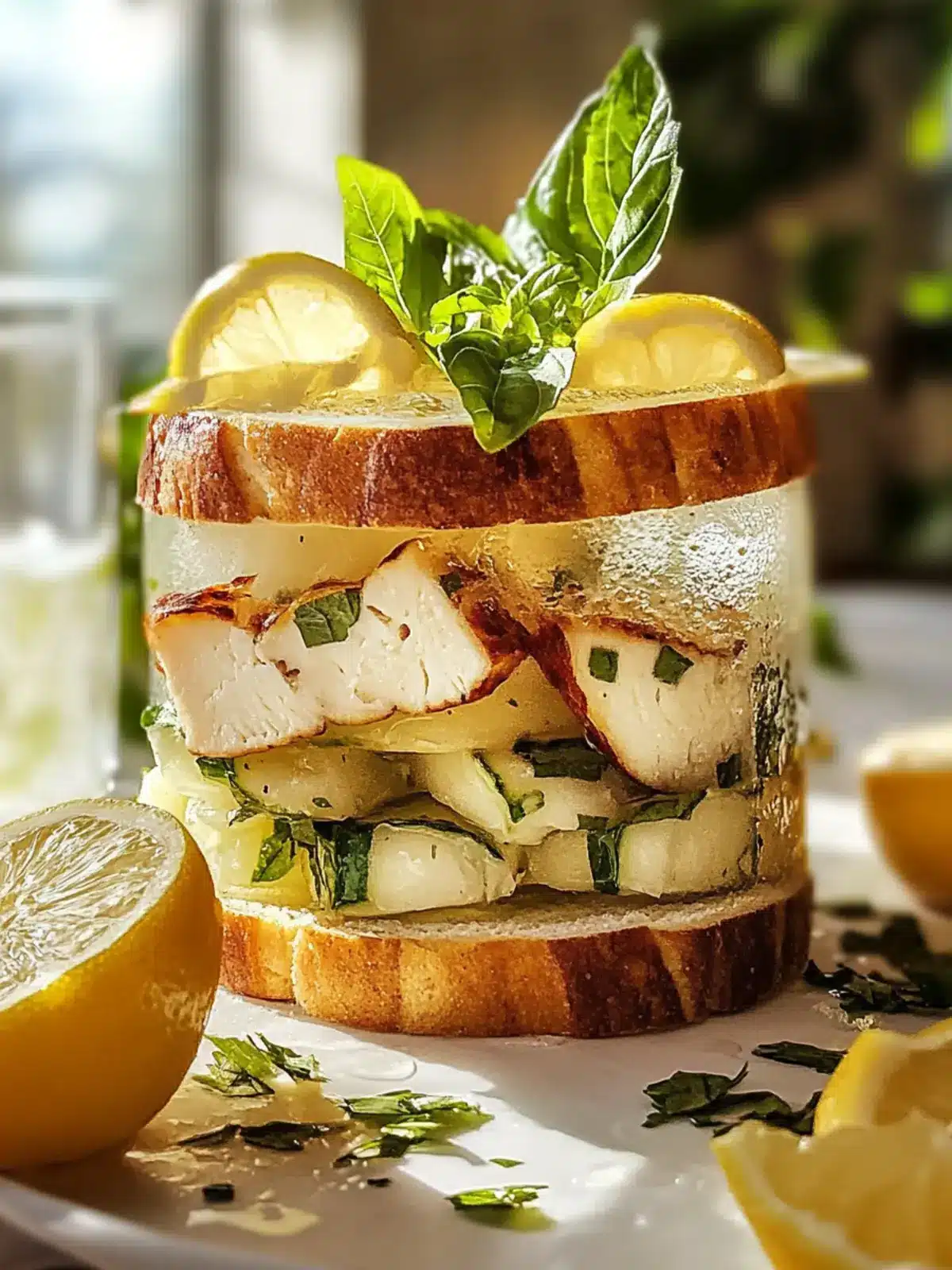 Beladener Hähnchenclub mit cremiger Knoblauch-Herbsauce 4 Beladener Hähnchenclub