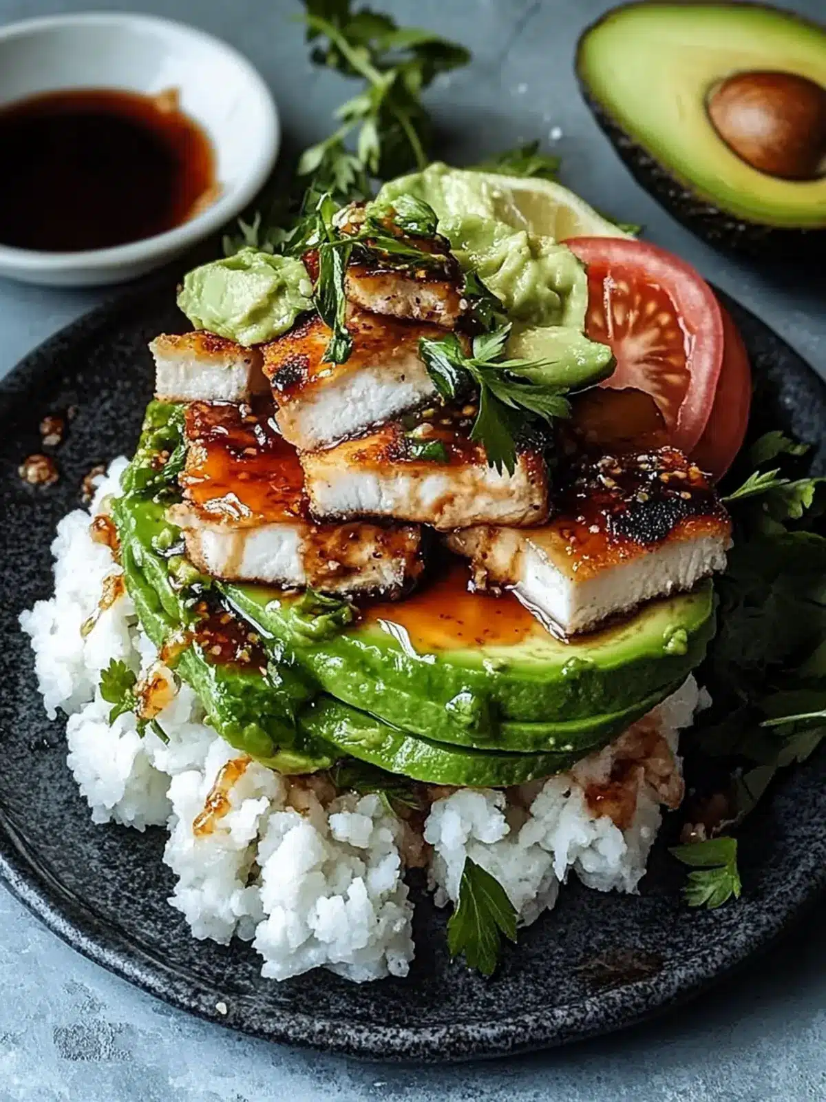 Honig-Limetten-Hühnchen & Avocado-Reis-Stapel für jeden Anlass 4 Honig-Limetten-Hühnchen & Avocado-Reis-Stapel