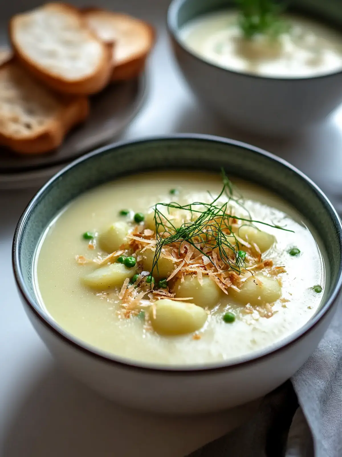 Cremige Kartoffel- und Lauchsuppe mit knusprigen Schalotten genießen 2 Cremige Kartoffel- und Lauchsuppe mit knusprigen Schalotten