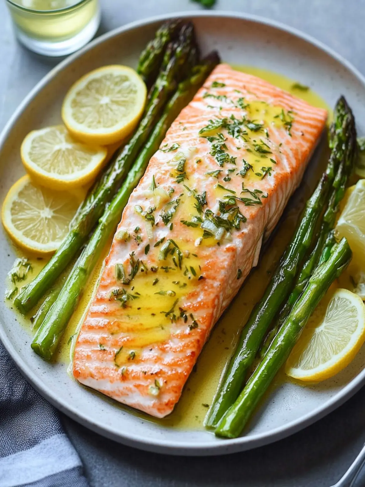 Gebratener Lachs mit Spargel: Blitzschnell in schmackhafter Buttersauce 4 Gebratener Lachs mit Spargel, Zitrone, Knoblauch und Buttersauce