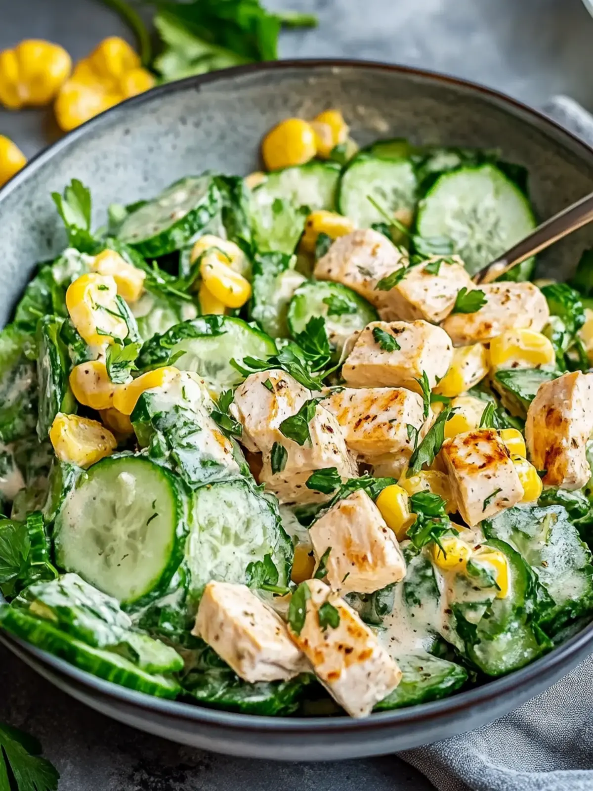 Straßenmais Cremiger Gurken Hähnchensalat für heiße Sommertage 3 Straßenmais Cremige Gurken Hähnchensalat: Ein erstaunliches ultimates Rezept
