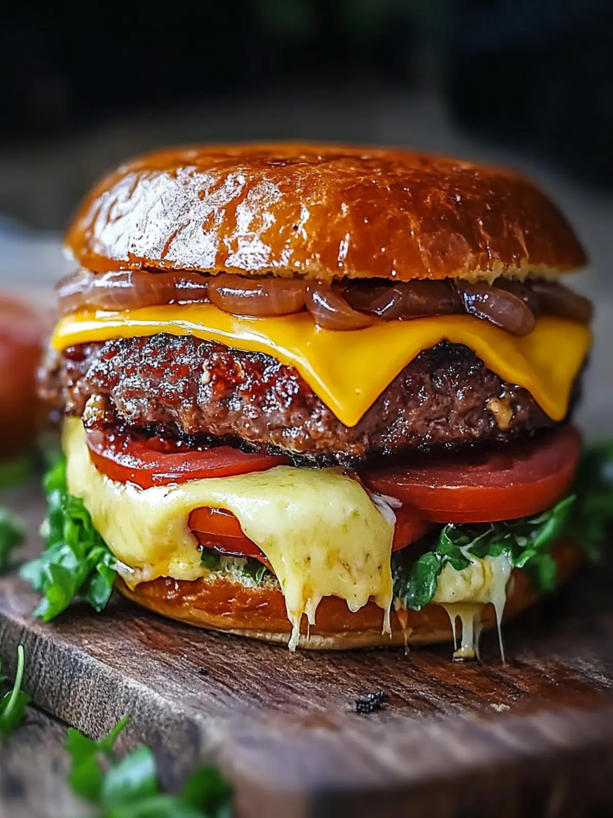 Geräucherter Rinderbacon Triple-Käse Burger Gefüllter Hackbraten Genuss 3 Geräucherter Rinderbacon Triple-Käse Burger Gefüllter Hackbraten Magie