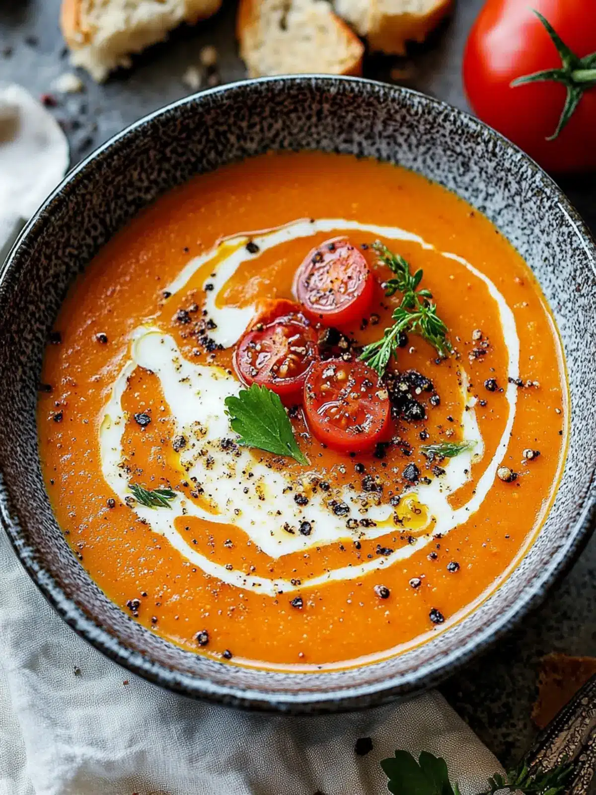 Cremige geröstete Knoblauch-Tomatensuppe für kuschelige Abende 4 Cremige geröstete Knoblauch-Tomatensuppe