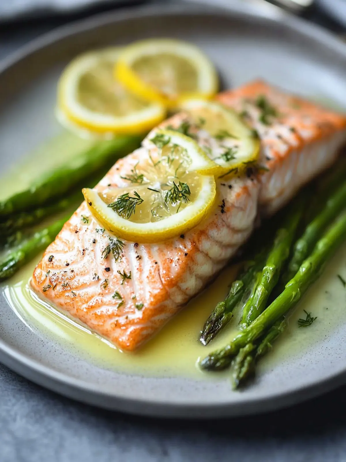 Gebratener Lachs mit Spargel: Blitzschnell in schmackhafter Buttersauce 5 Gebratener Lachs mit Spargel, Zitrone, Knoblauch und Buttersauce