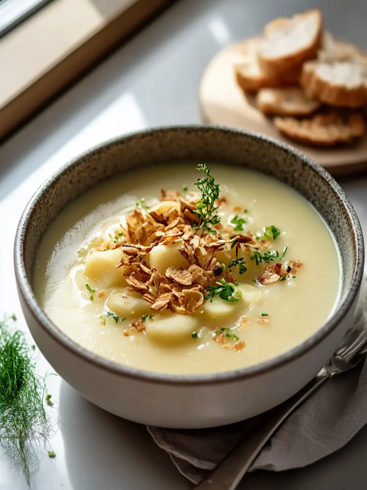 Cremige Kartoffel- und Lauchsuppe mit knusprigen Schalotten genießen 4 Cremige Kartoffel- und Lauchsuppe mit knusprigen Schalotten