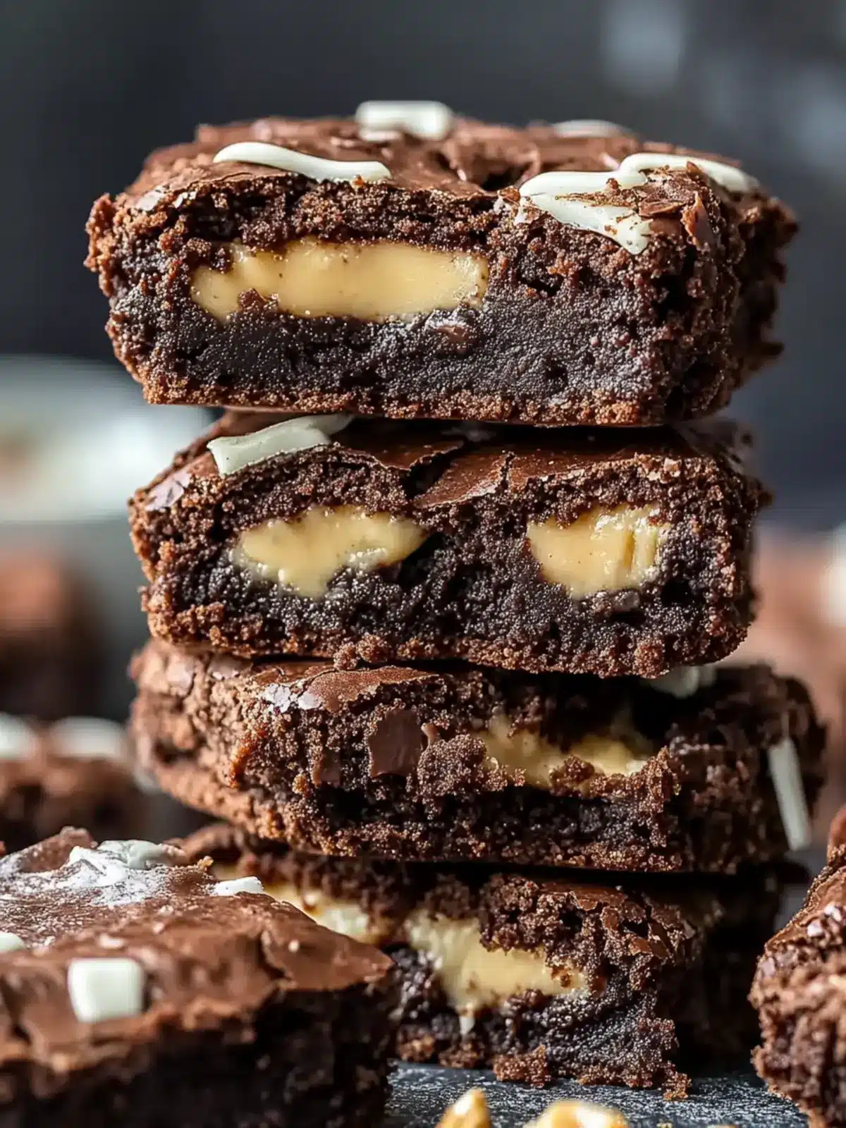 Erdnussbutter-Brownie-Kekse mit weißer Schokolade genießen 4 Erdnussbutter-Brownie-Kekse mit weißer Schokolade beträufelt