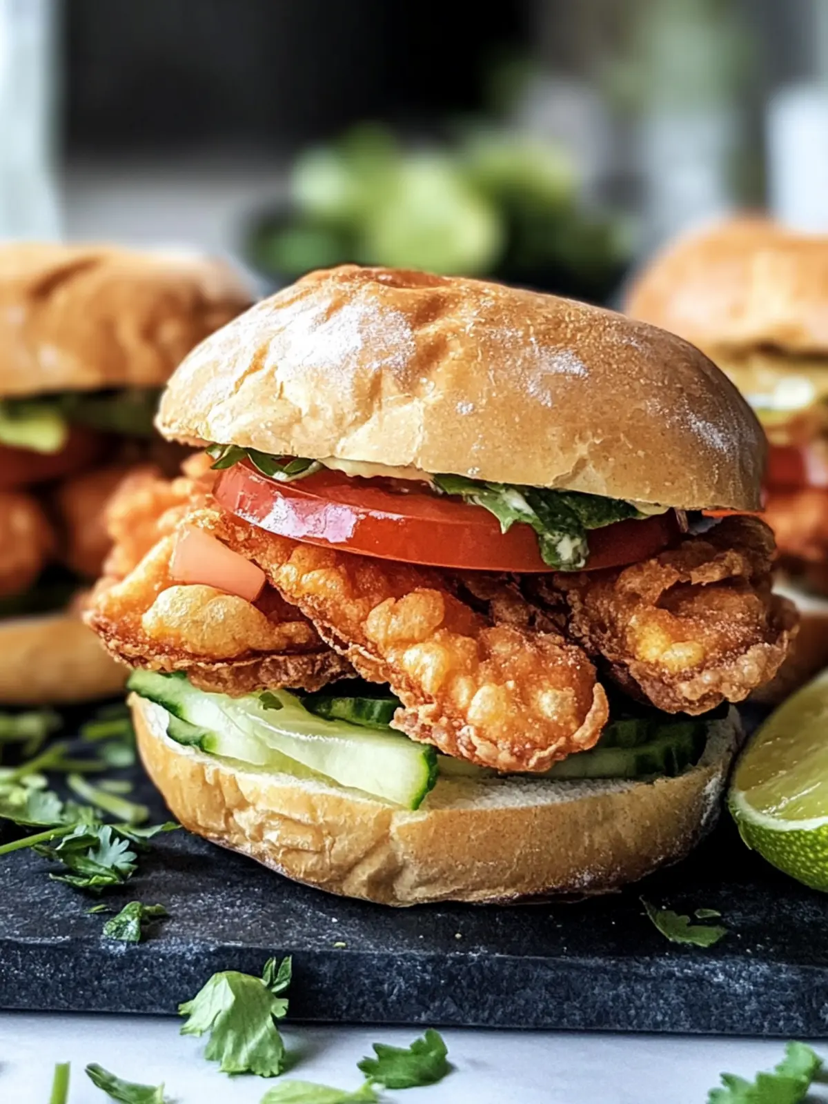 Crispy Koriander Limetten Hühnchen Sandwiches