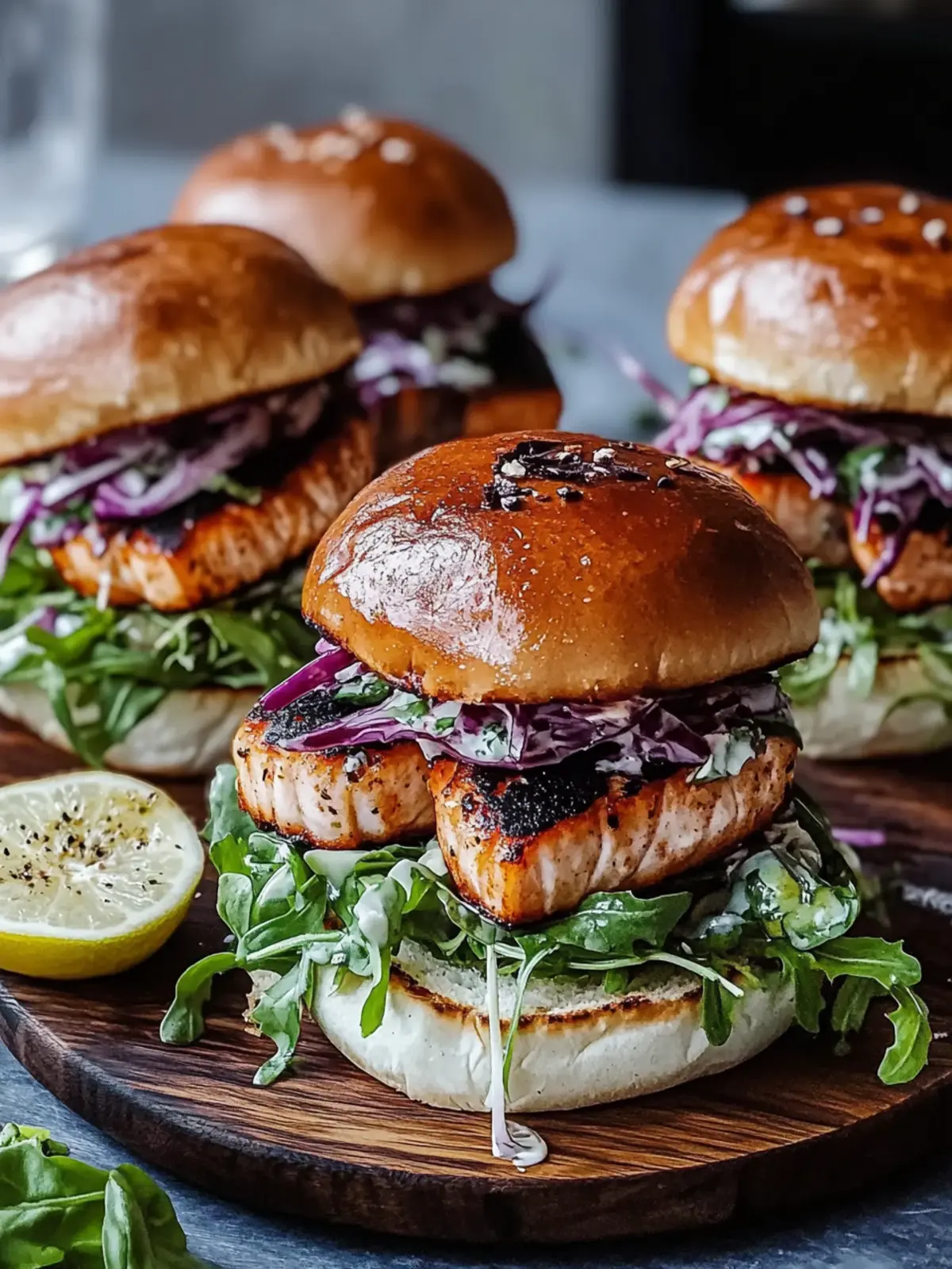 Knusprige Lachs-Slider mit Zitronen-Rucola-Slaw
