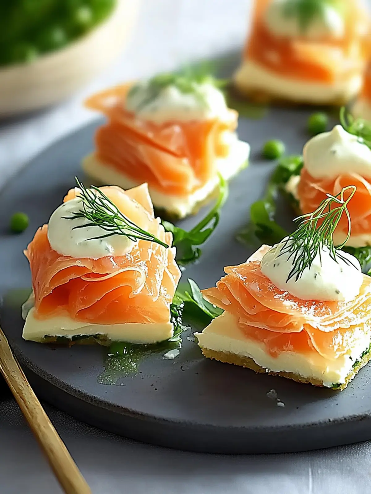 Räucherlachs-Häppchen mit Schalotten-Sauce: Köstlich und einfach 2 Räucherlachs-Häppchen mit Schalotten-Sauce: Einfaches Gourmet-Vorspeise