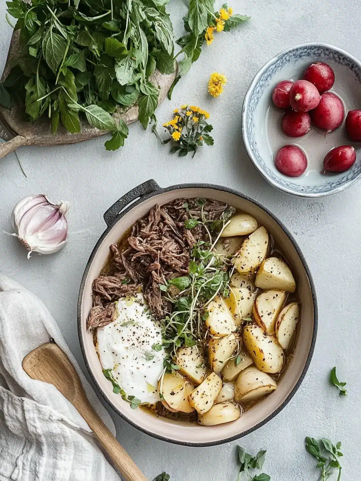 Ein-Topf Langsam Gekochtes Lamm mit Baby-Kartoffeln & Oregano geniessen 3 Ein-Topf Langsam Gekochtes Lamm mit Baby-Kartoffeln und Oregano