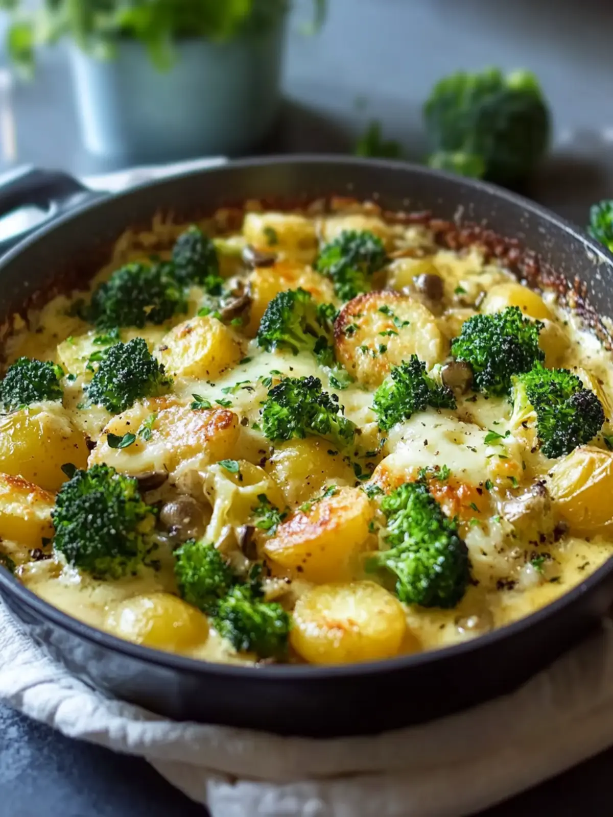 Brokkoli- und Kartoffelpfanne mit Pilzen und Käse – Familienliebling 4 Brokkoli- und Kartoffelpfanne mit Pilzen und Käse