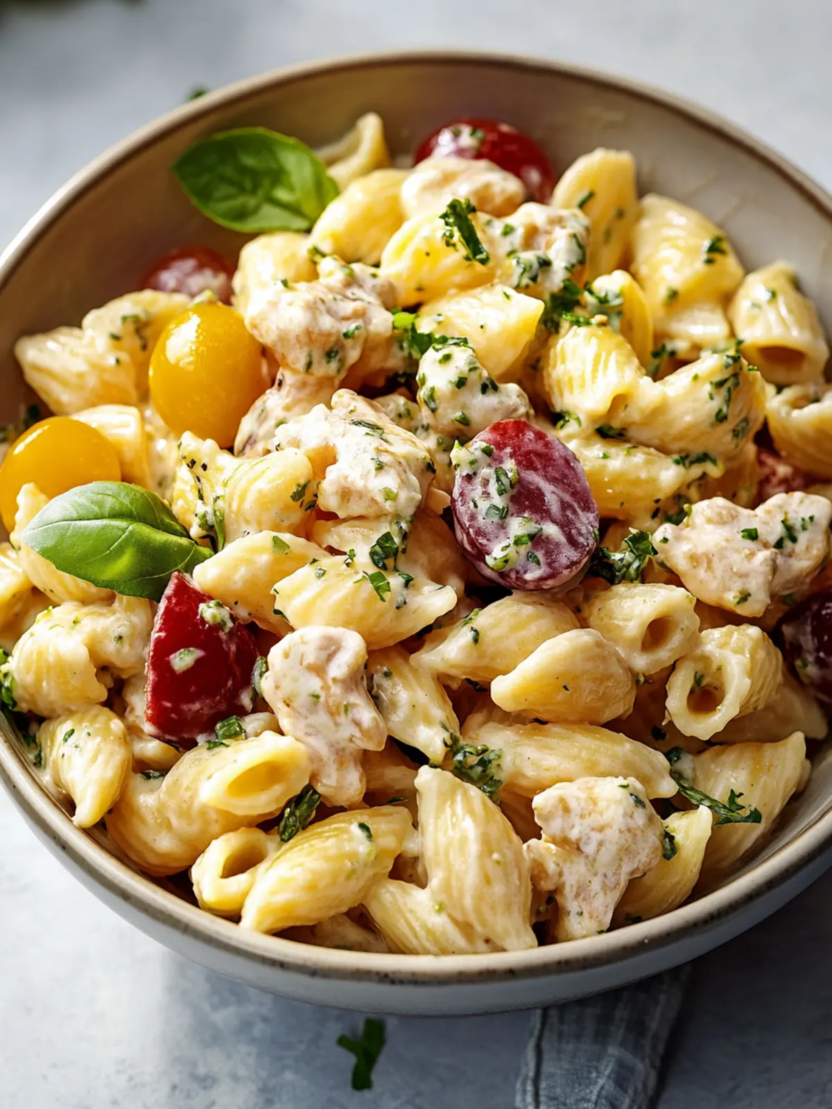 Cremiger Hähnchen-Pasta-Salat mit Trauben für entspannte Lunches 5 Cremiger Hähnchen-Pasta-Salat mit Trauben