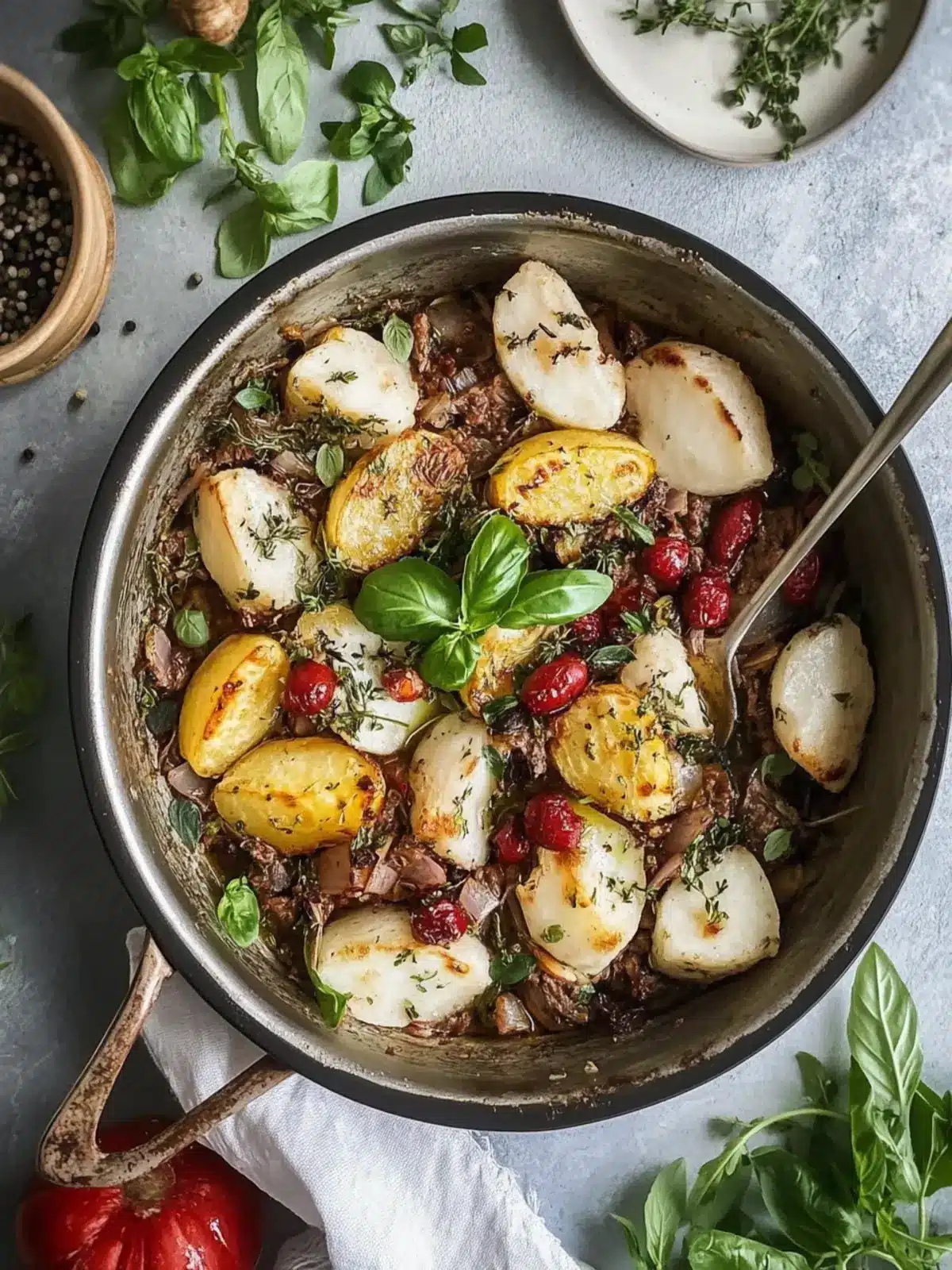 Ein-Topf Langsam Gekochtes Lamm mit Babykartoffeln & Oregano