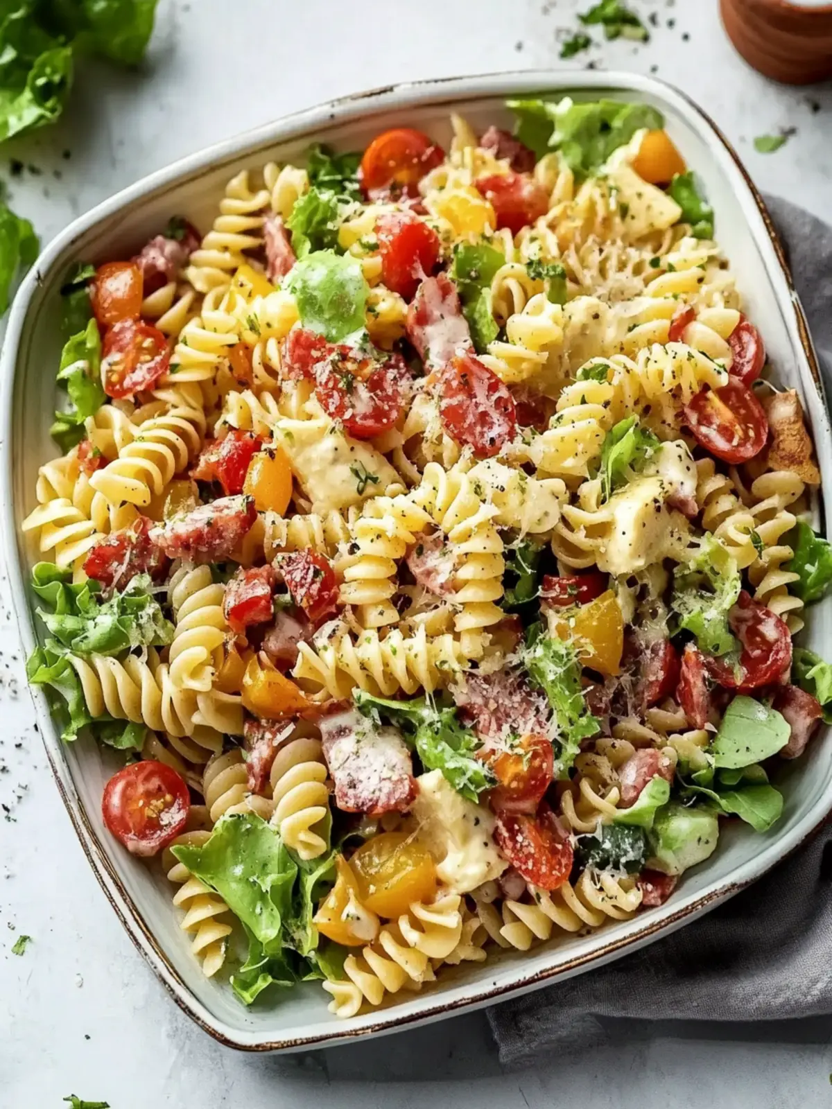Einfache hohe Protein BLT Pasta Salat