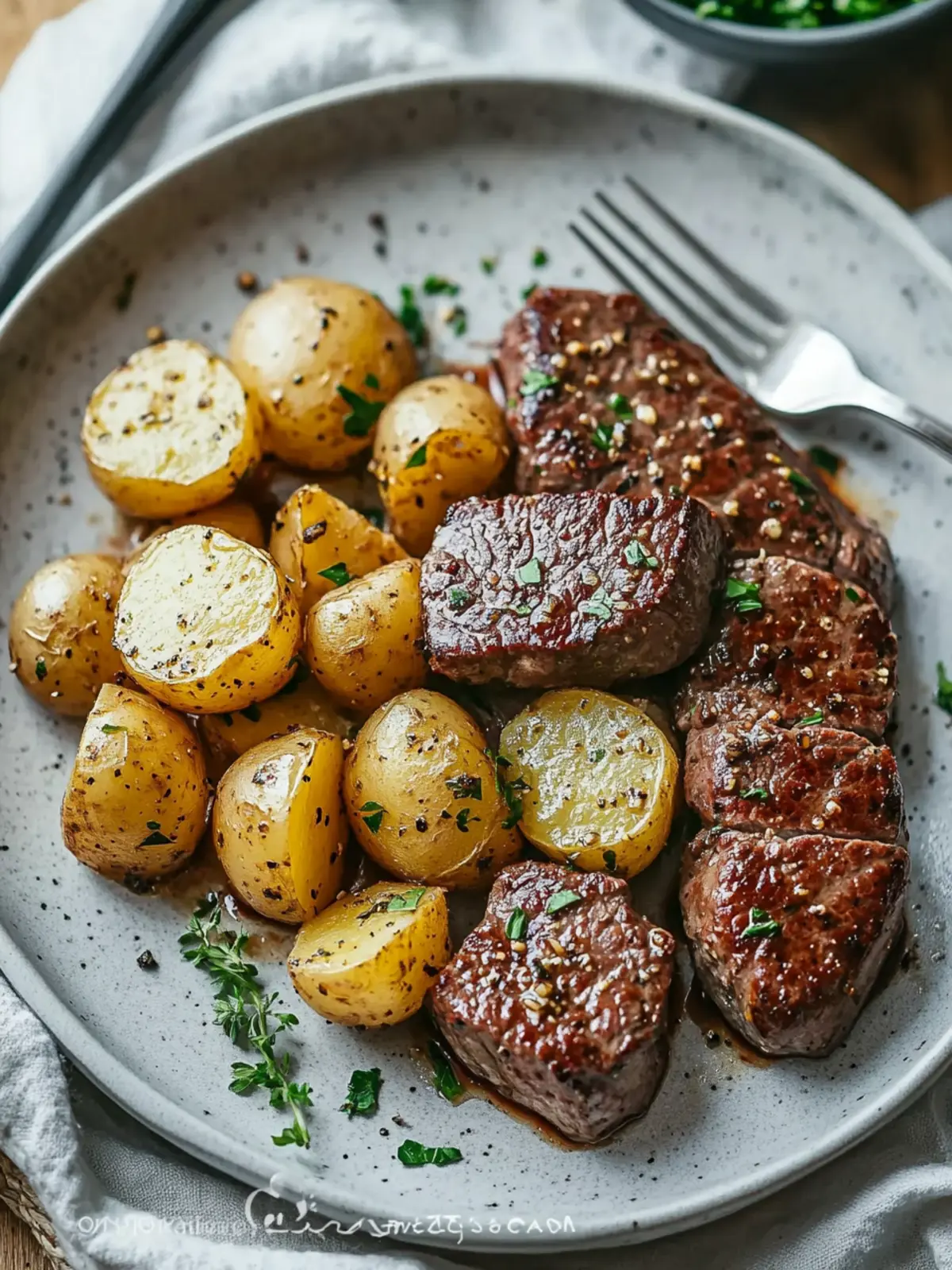 Knoblauch Steak Bissen und Kartoffeln Rezept – Einfache Genüsse 3 Knoblauch Steak Bissen und Kartoffeln Rezept