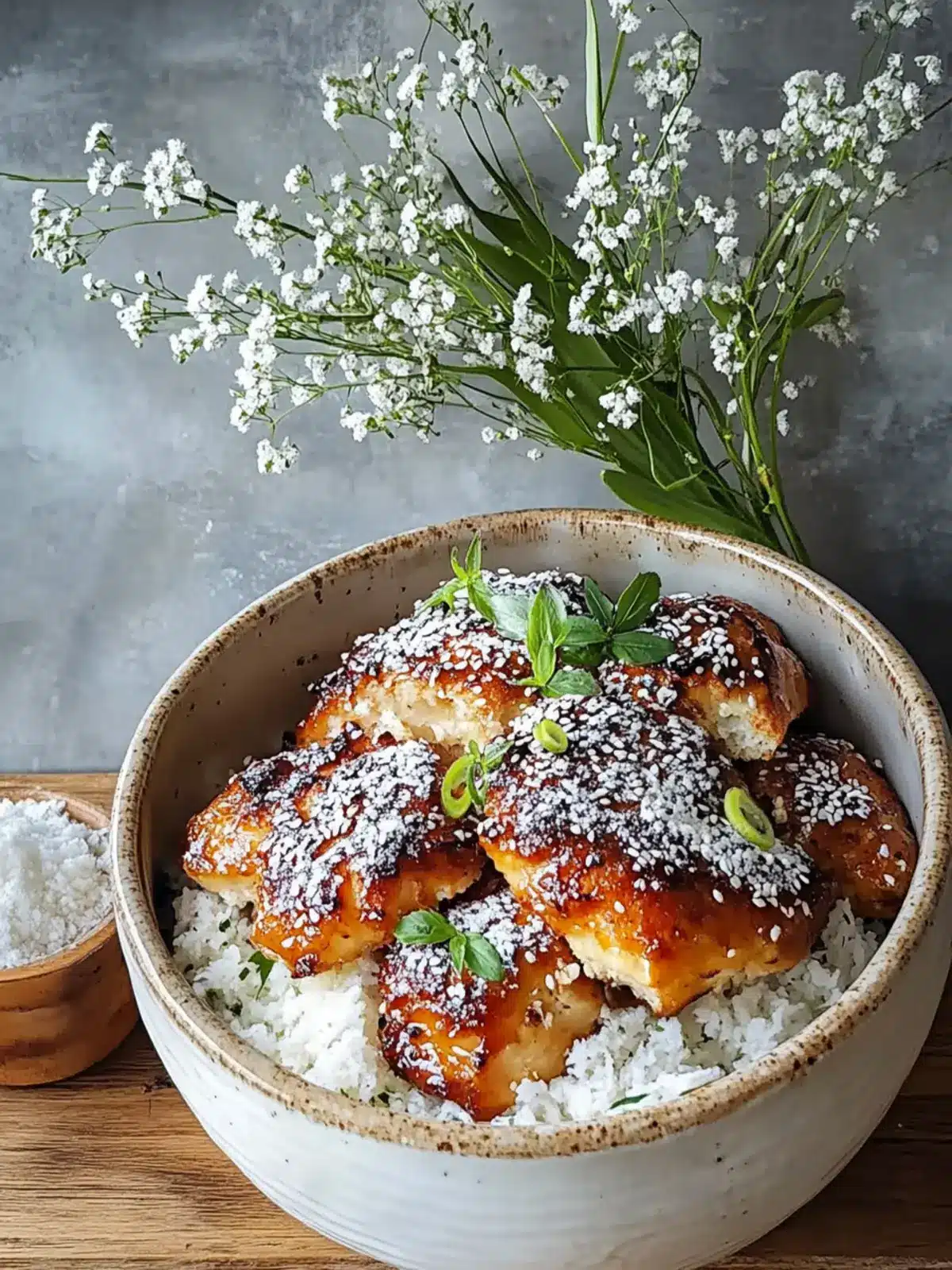 Klebrige Hähnchen-Reis-Schalen