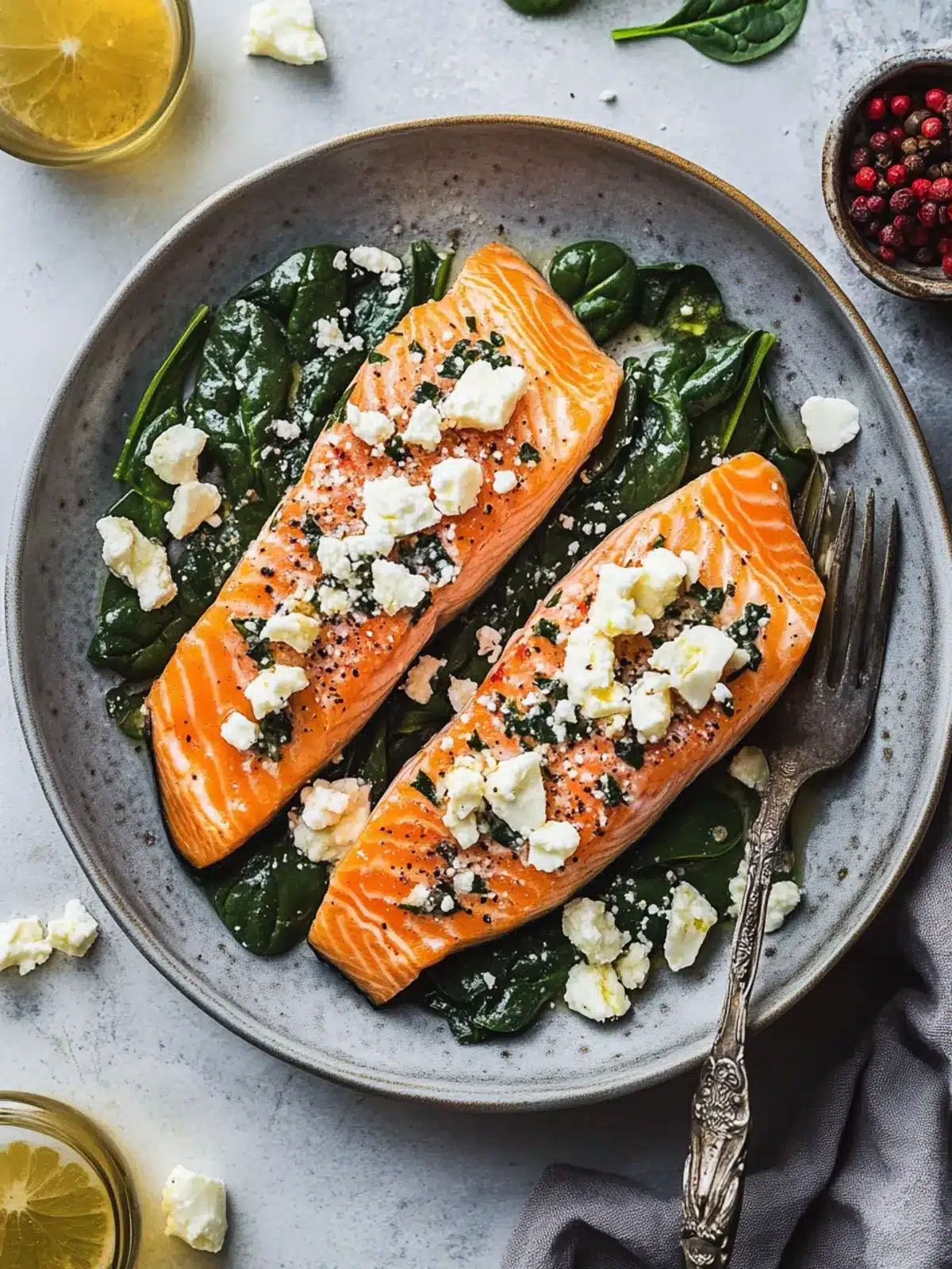Gefüllter Lachs mit Spinat und Feta