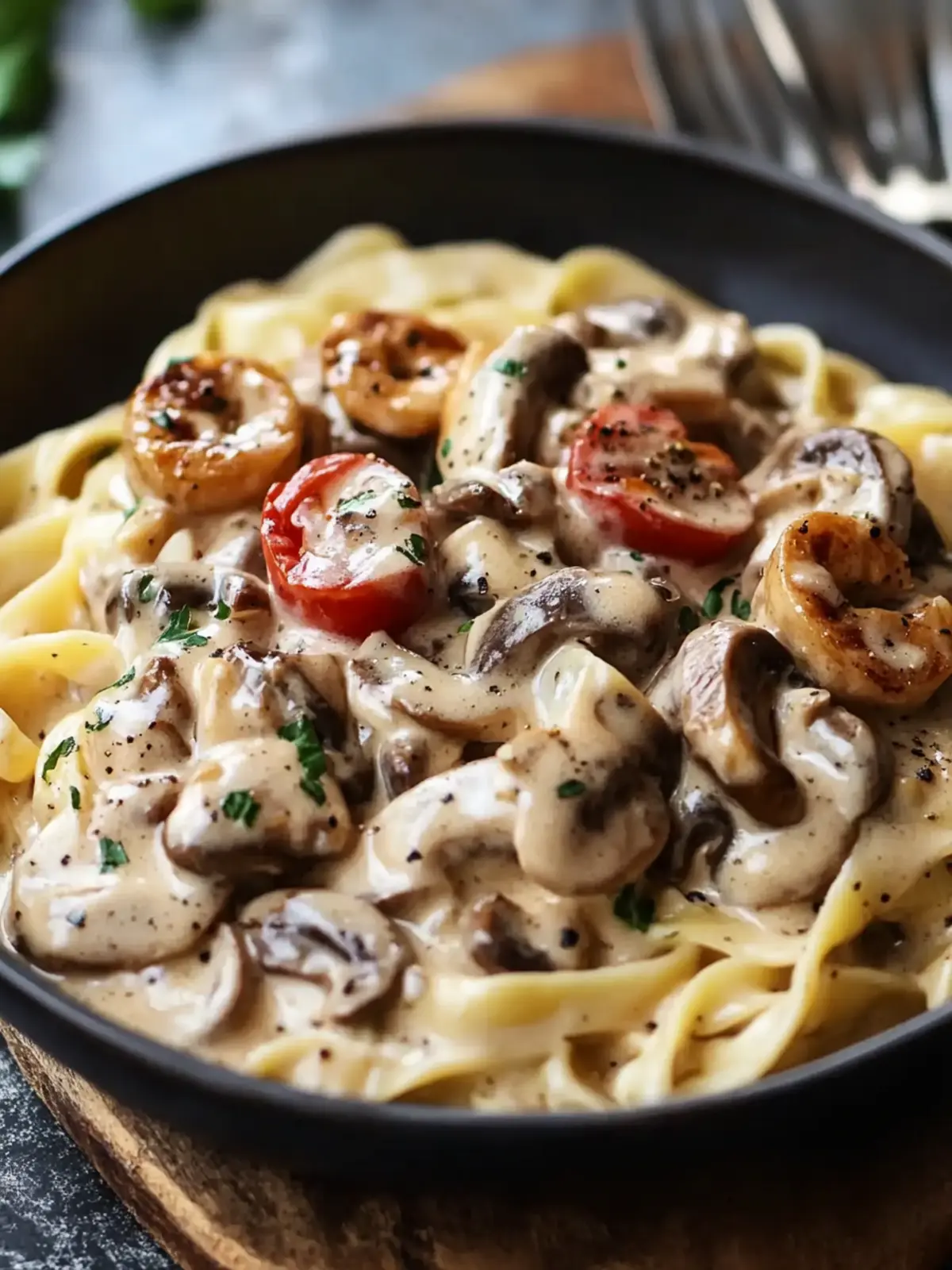 Schwarze Garnelen Stroganoff
