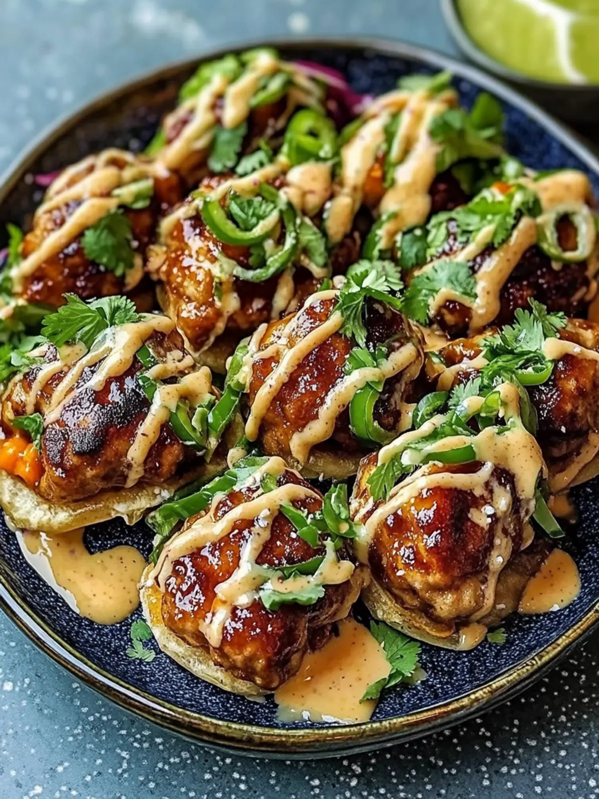 Klebrige Hoisin-Fleischbällchen mit Frühlingszwiebel-Sauce genießen 4 Klebrige Hoisin-Fleischbällchen mit Frühlingszwiebel-Sauce