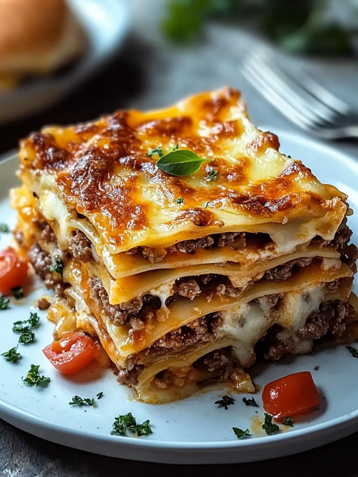 Parmesan Knoblauch Speck Cheeseburger Lasagne