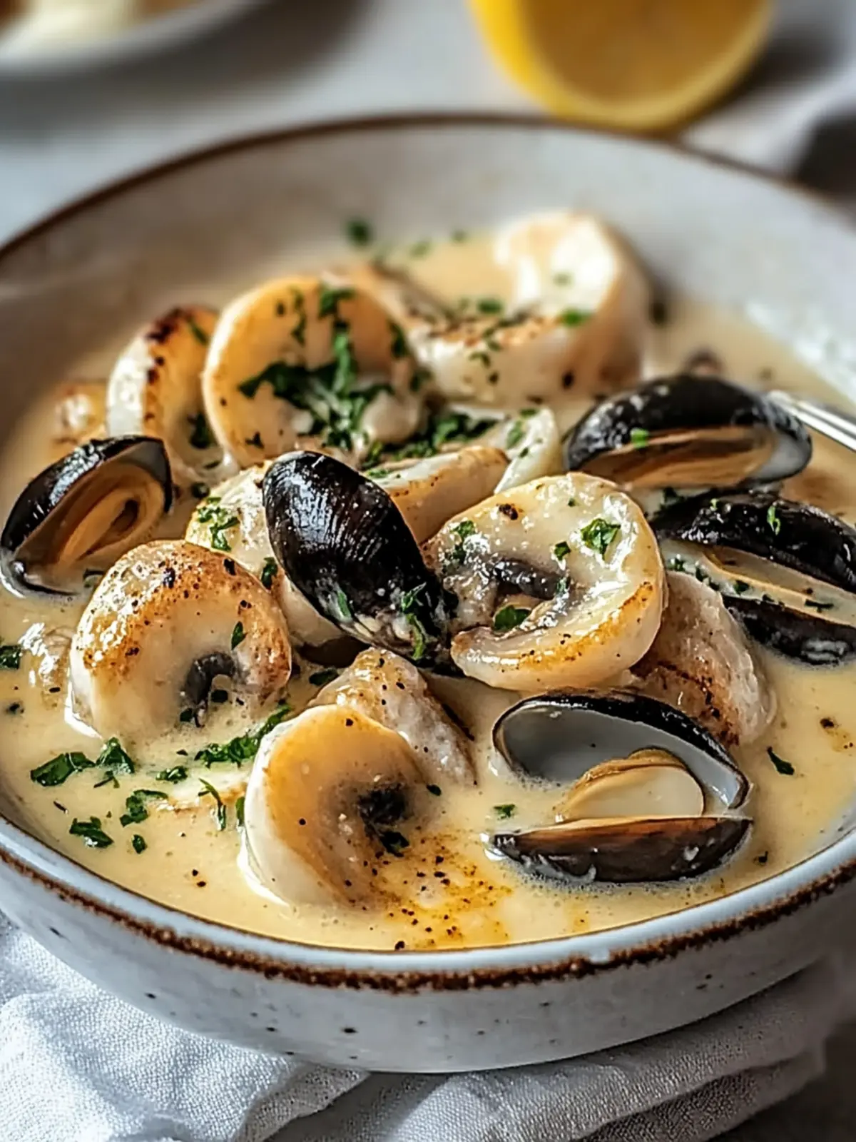 Garnelen und Muscheln in cremiger Knoblauchsauce: Einfach himmlisch 3 Garnelen und Muscheln in cremiger Knoblauchsauce: Ein Muss zu probieren Freude