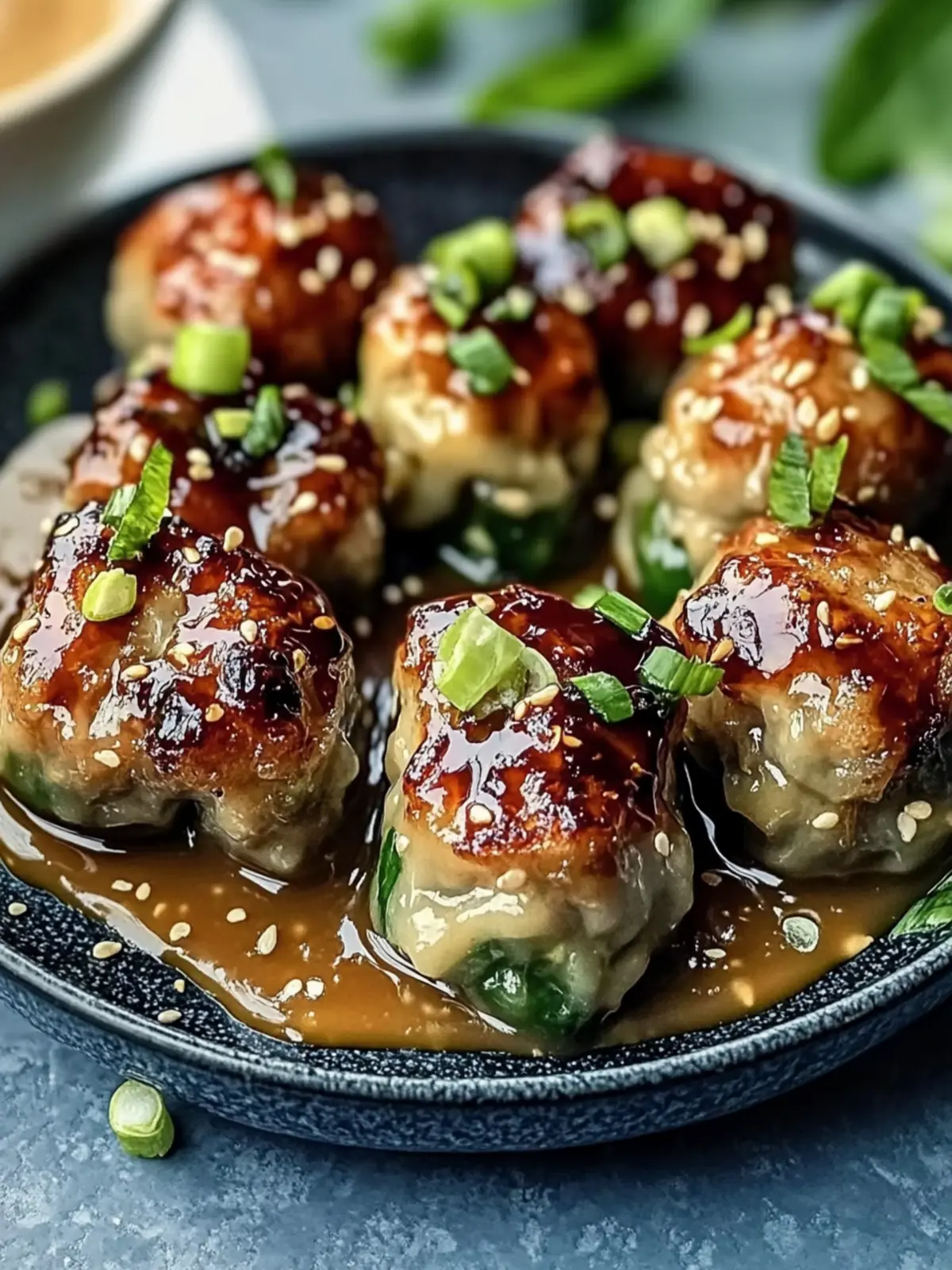 Klebrige Hoisin-Fleischbällchen mit Frühlingszwiebel-Sauce genießen 2 Klebrige Hoisin-Fleischbällchen mit Frühlingszwiebel-Sauce