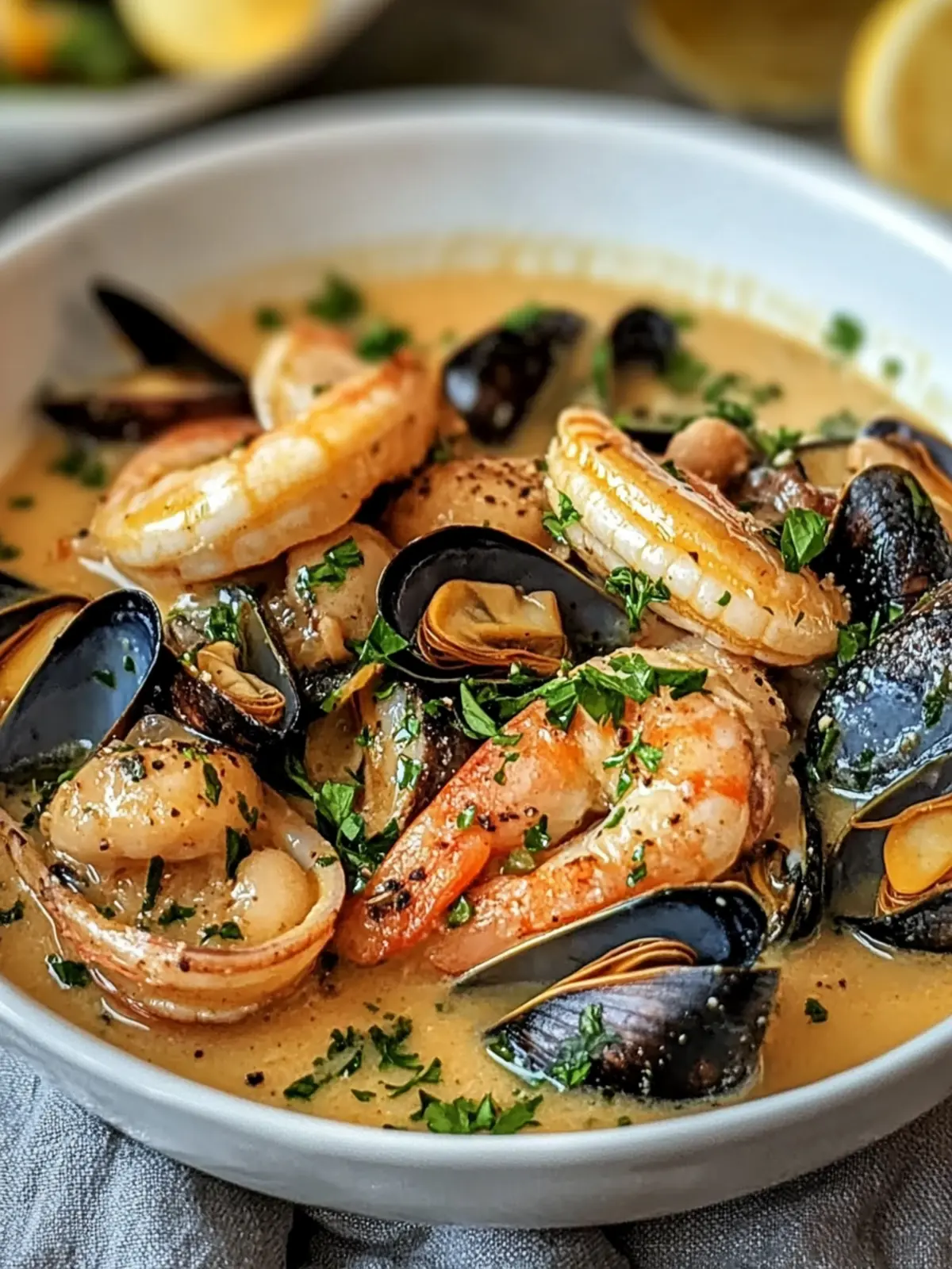 Garnelen und Muscheln in cremiger Knoblauchsauce: Einfach himmlisch 5 Garnelen und Muscheln in cremiger Knoblauchsauce: Ein Muss zu probieren Freude