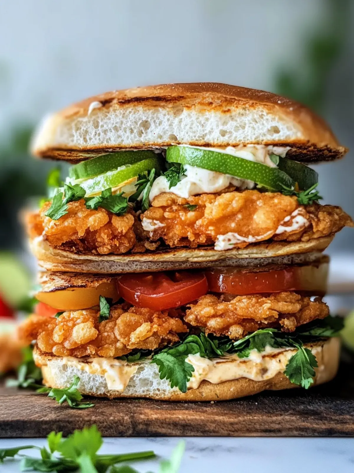 Crispy Koriander Limetten Hühnchen Sandwiches für den Genuss 3 Crispy Koriander Limetten Hühnchen Sandwiches