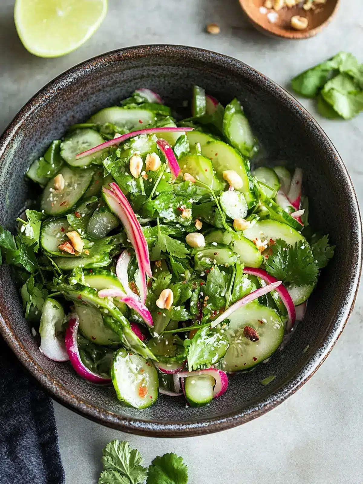 Erfrischender asiatischer Gurkensalat mit eingelegten Zwiebeln 2 Asiatischer Gurkensalat