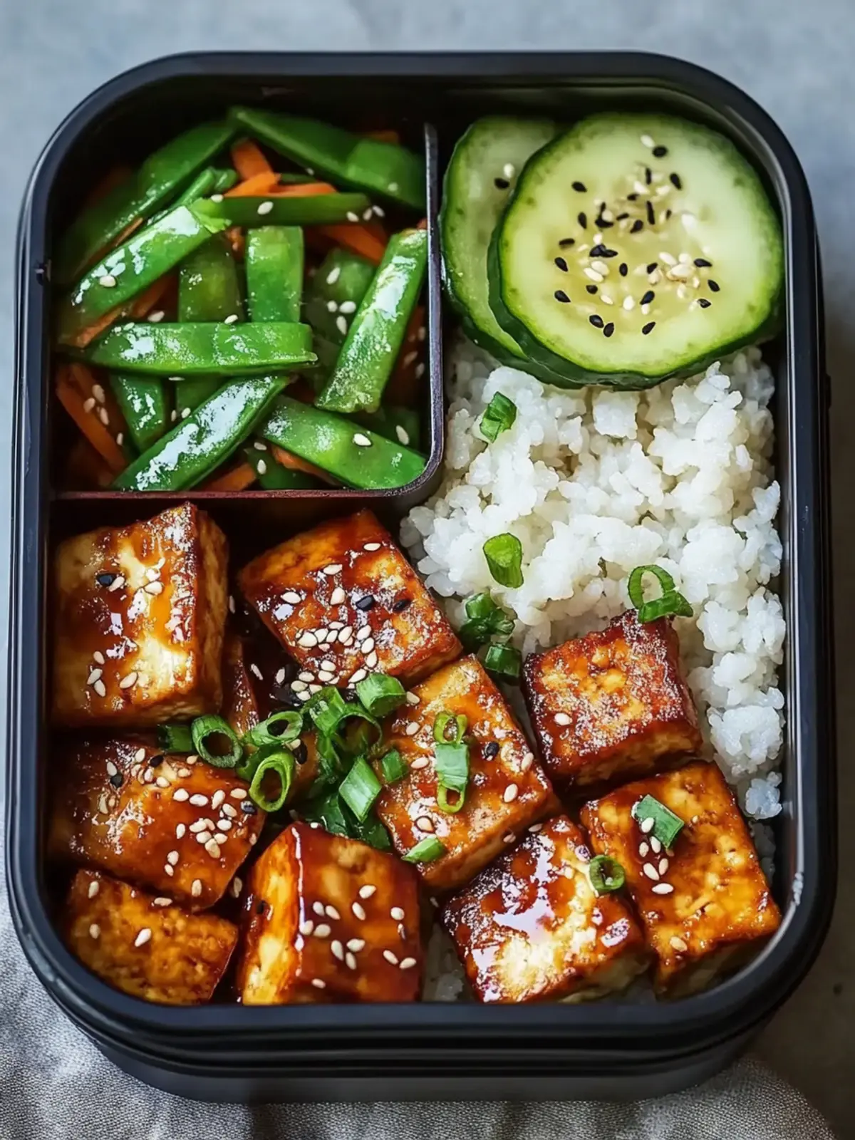 Vegane Tofu Teriyaki Bento Box für genussvolle Mittagsmomente 4 Vegane Tofu-Teriyaki-Bento-Box