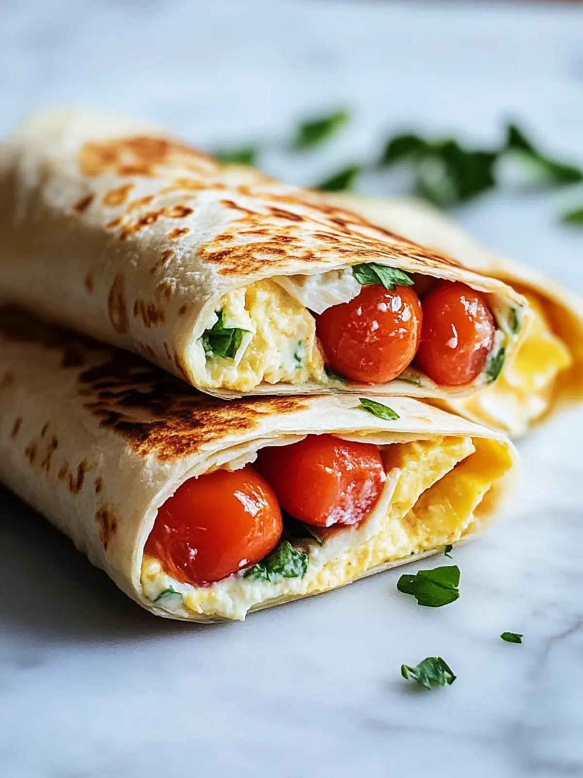Schneller Frühstückswrap mit Ei, Käse und frischen Tomaten 3 Frühstückswrap mit Ei, Käse und Tomaten