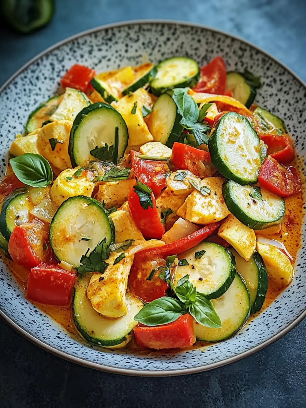 Paprika-Zucchini-Hähnchen in Rahmsoße für schnelle Küche 5 Paprika-Zucchini-Hähnchen in Rahmsoße