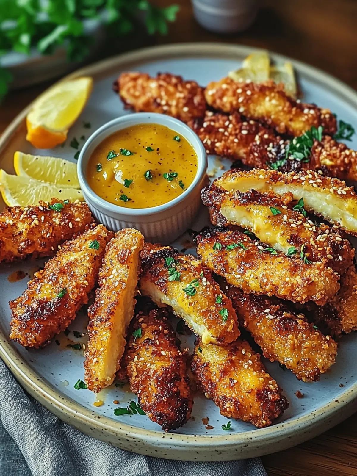 Super krosse Air Fryer Hähnchenstreifen mit Honig-Senf-Sauce 3 Super krosse Air Fryer Hähnchenstreifen & Honig-Senf-Sauce