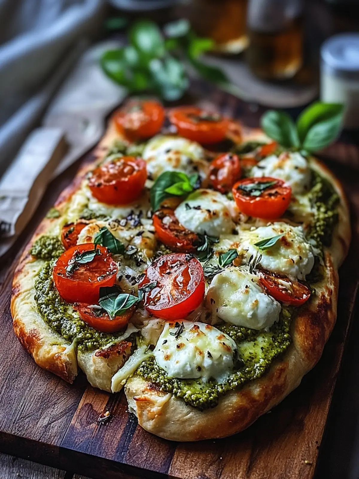 Pesto-Hühnchen-Fladenbrot mit Mozzarella in nur 25 Minuten 4 Pesto-Hühnchen-Fladenbrot mit Mozzarella