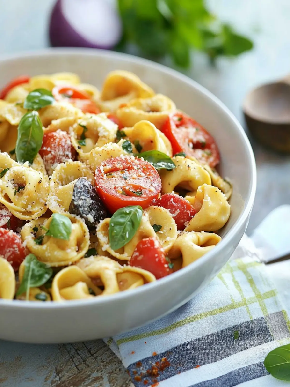 Geröstete rote Paprika und Parmesan Tortellini Salat für den Sommer 4 Geröstete rote Paprika und Parmesan Tortellini Salat