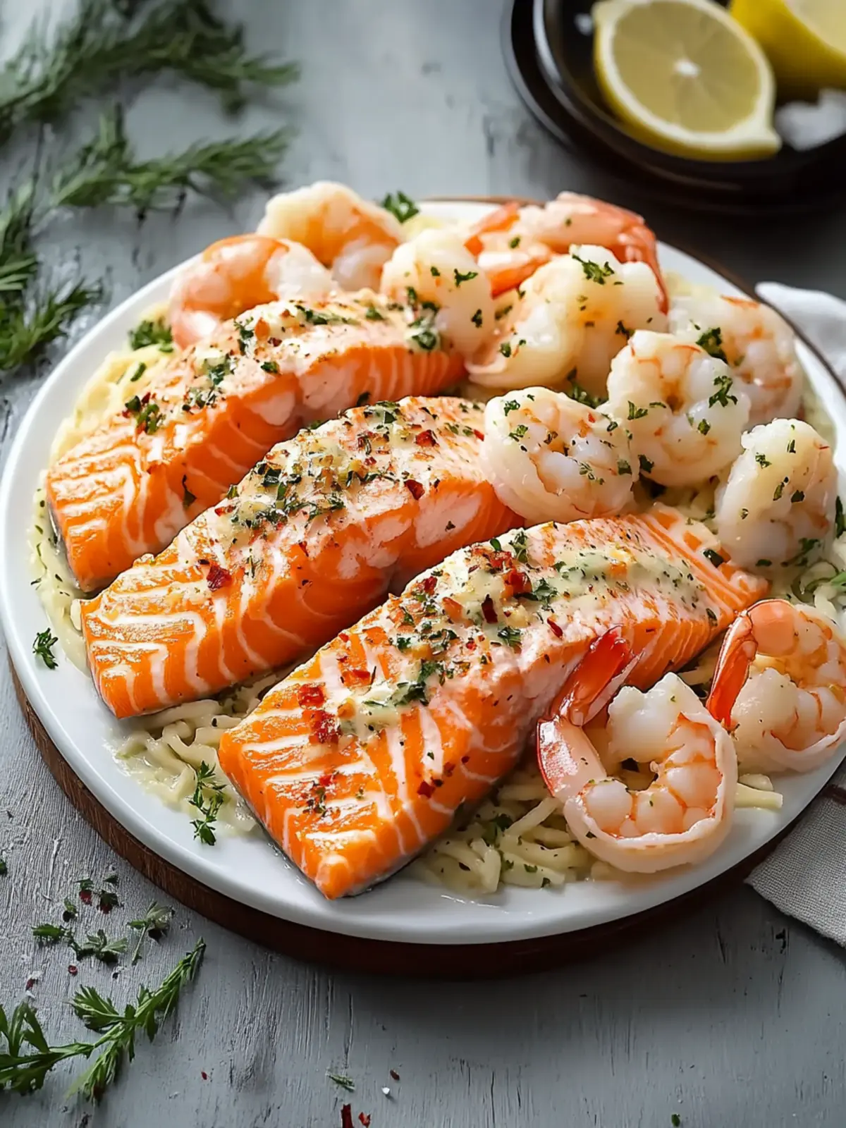 Saftiger Lachs mit Krabben und Garnelen
