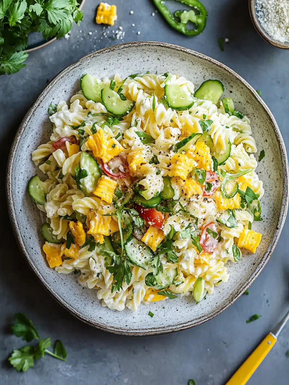 Frischer Nudelsalat mit Joghurtdressing für den Sommergenuss 4 Nudelsalat mit Joghurtdressing