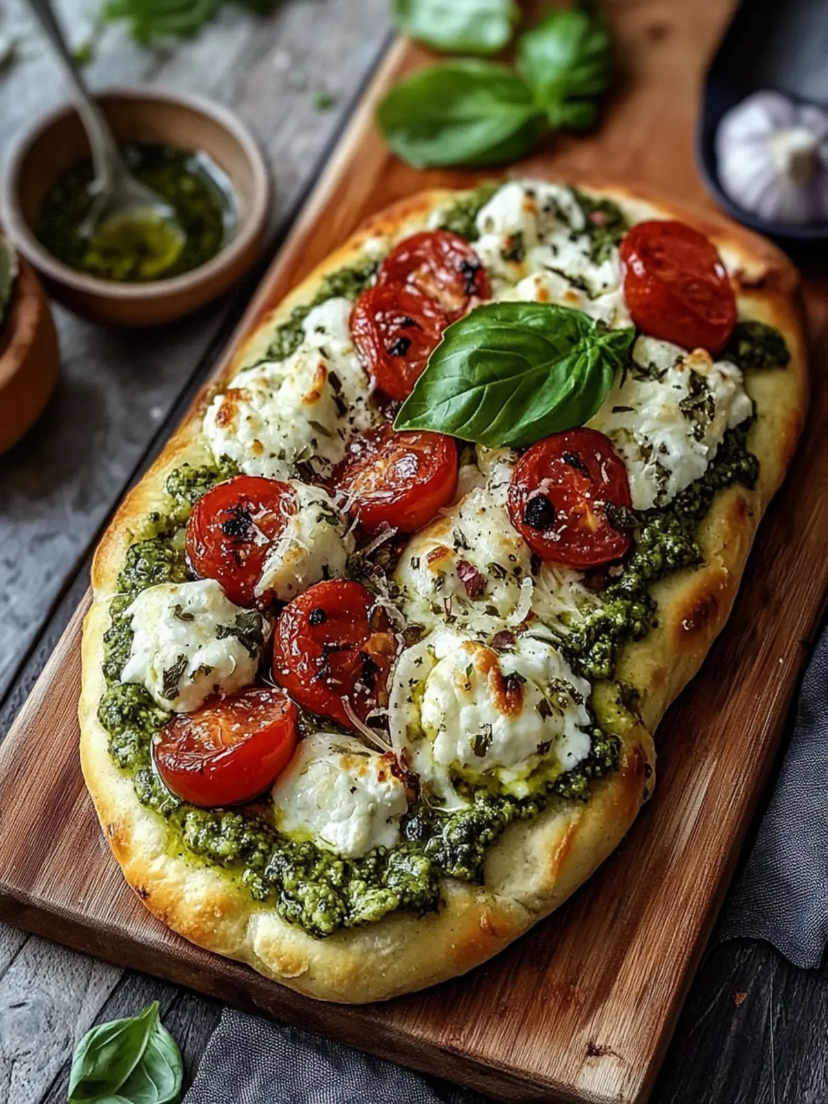 Pesto-Hühnchen-Fladenbrot mit Mozzarella in nur 25 Minuten 2 Pesto-Hühnchen-Fladenbrot mit Mozzarella