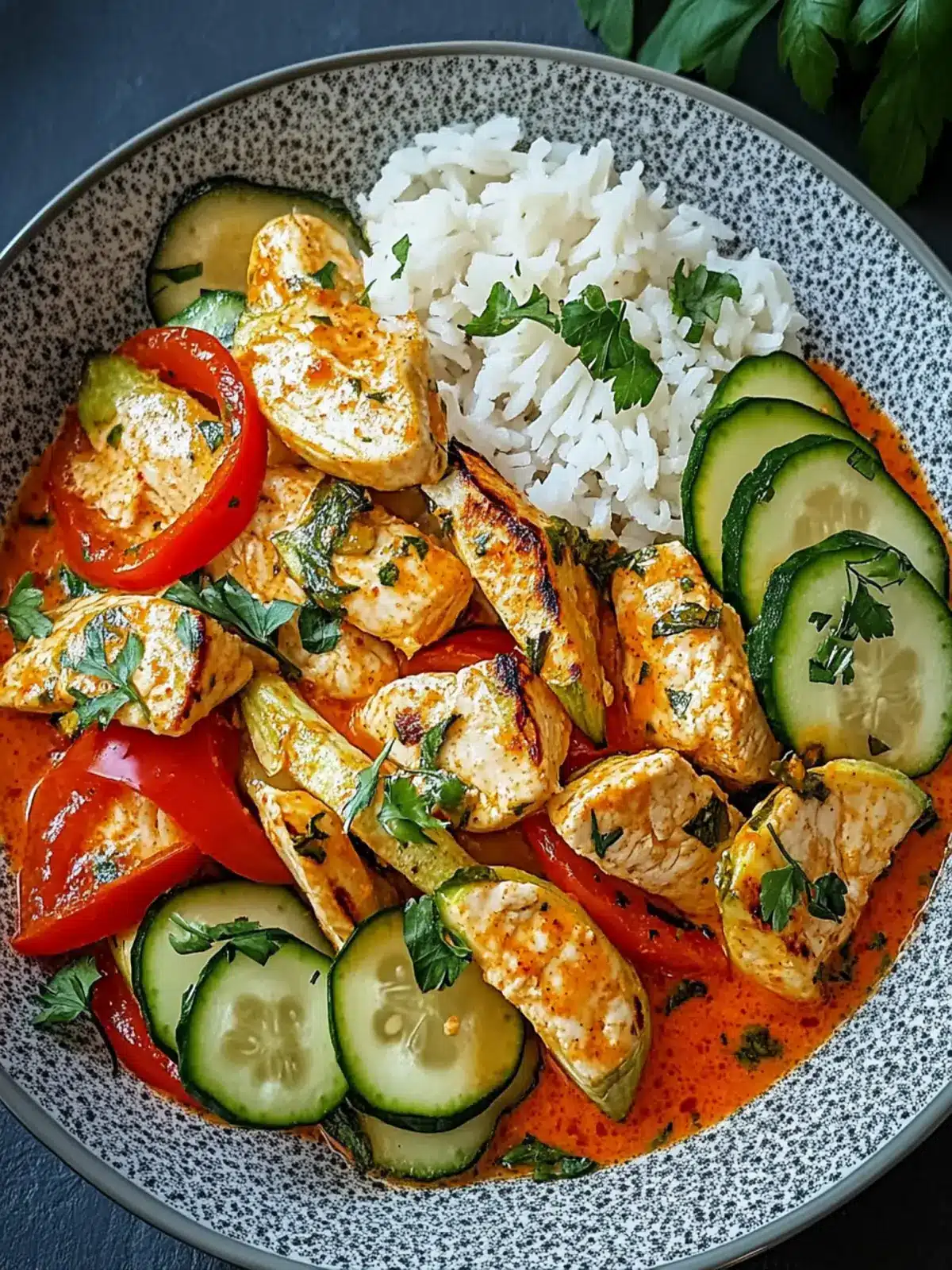 Paprika-Zucchini-Hähnchen in Rahmsoße für schnelle Küche 4 Paprika-Zucchini-Hähnchen in Rahmsoße