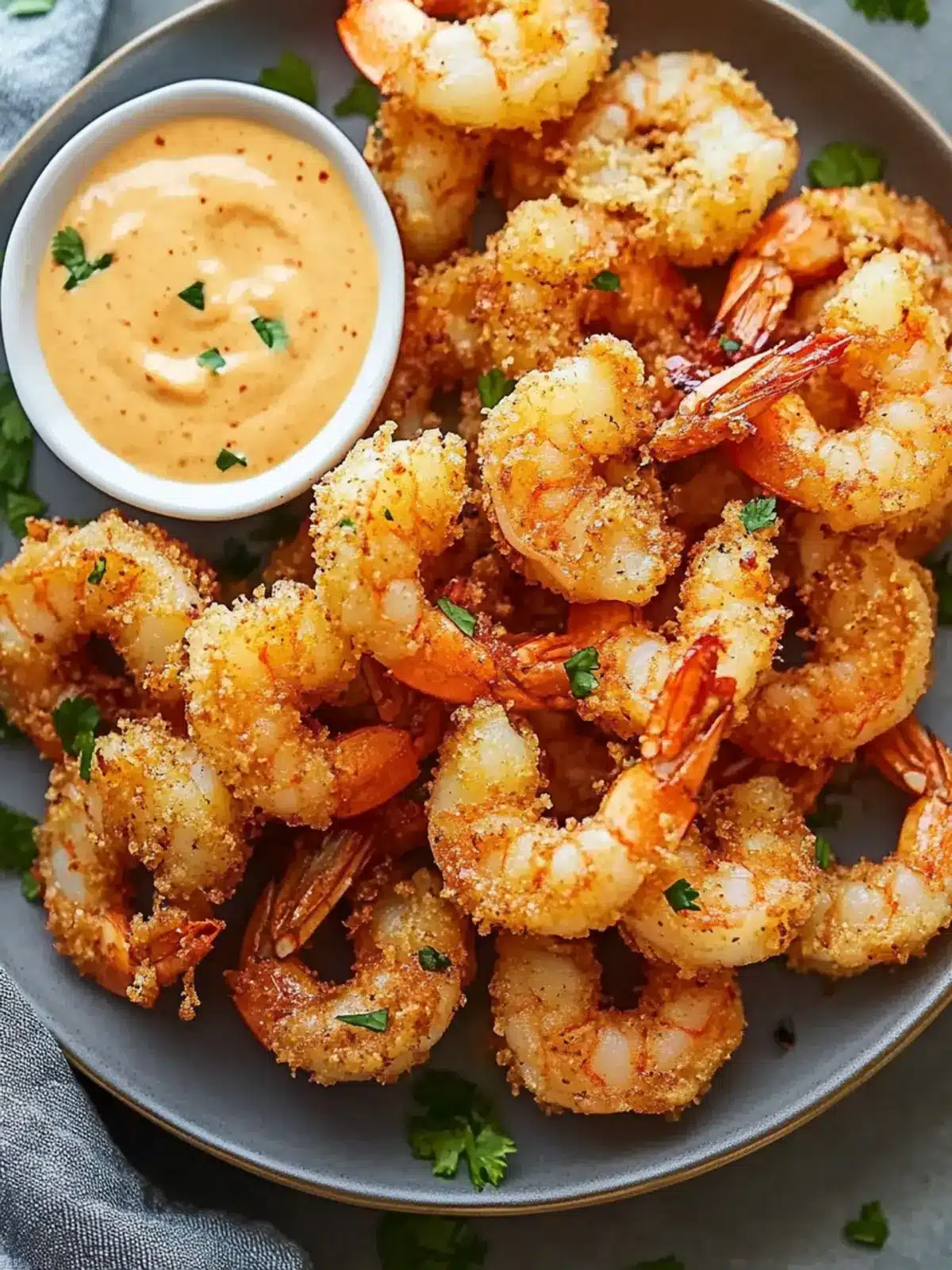 Fried shrimp from the air fryer with Sriracha mayonnaise