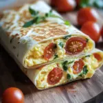 Schneller Frühstückswrap mit Ei, Käse und frischen Tomaten 44 Frühstückswrap mit Ei, Käse und Tomaten