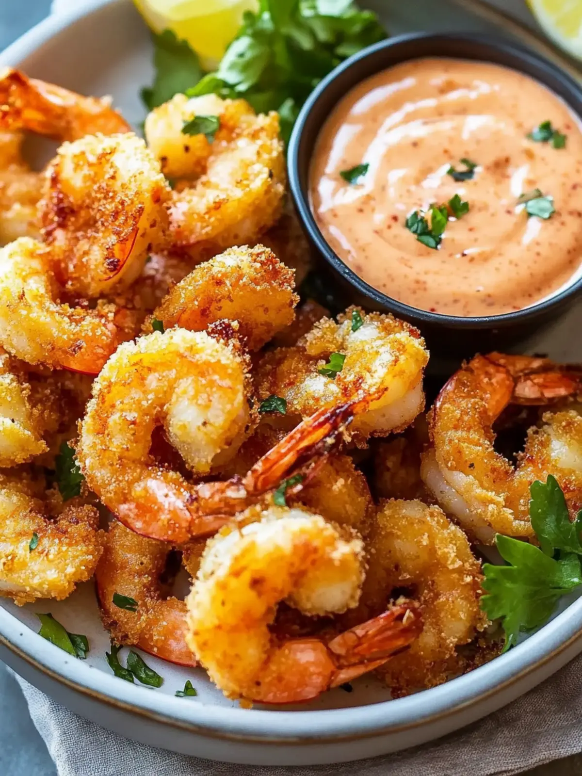 Knusprige Airfryer Garnelen mit Sriracha-Mayonnaise genießen 4 Fried shrimp from the air fryer with Sriracha mayonnaise