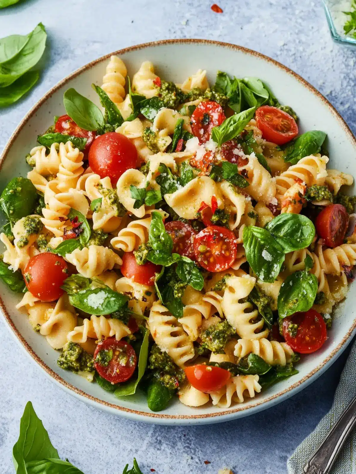 Erfrischender Mediterraner Nudelsalat mit Pesto für den Sommer 4 Mediterraner Nudelsalat mit Pesto