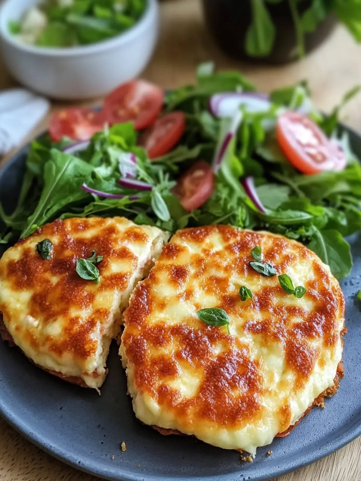 Verführerische Low Carb Schinken-Mozzarella-Pfannkuchen mit Salat 4 Low Carb Schinken-Mozzarella-Pfannkuchen mit Salat