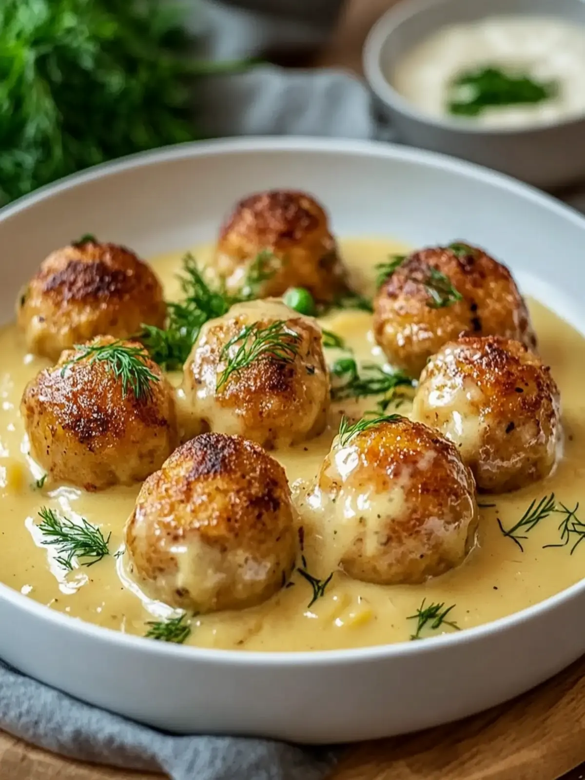 Hackbällchen in cremiger Sauce mit Kartoffelpüree: Ein Genuss fürs Herz 3 Hackbällchen in cremiger Sauce mit Kartoffelpüree